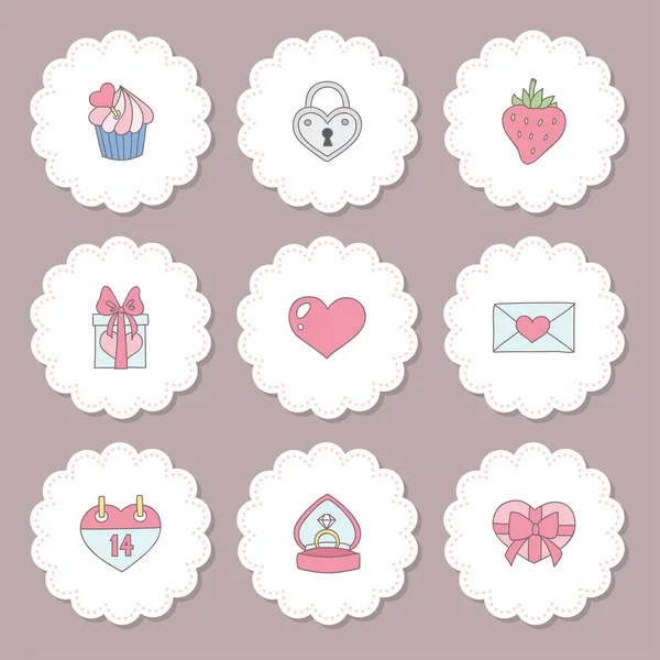 Toppers Cupcake San Valentino Set Toppers Cupcake Con Illustrazioni Doodle — Vettoriale Stock