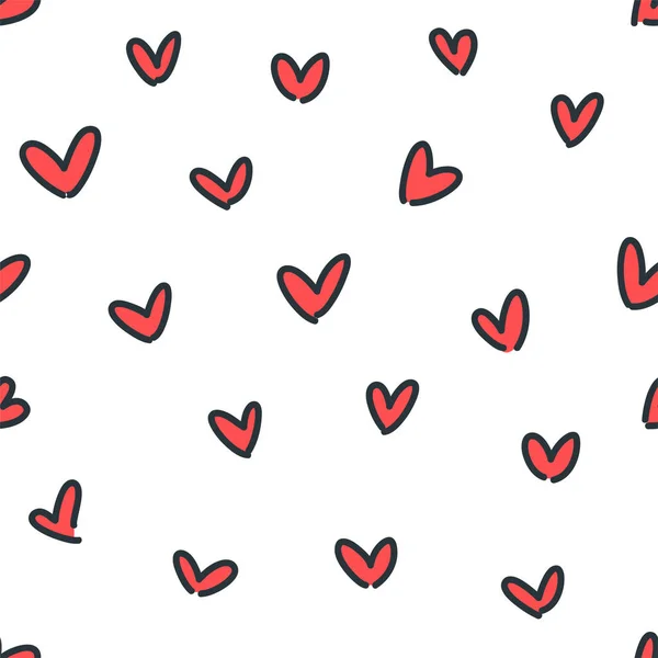 Dia São Valentim Fundo Padrão Bonito Doodle Corações Vermelhos Pano — Vetor de Stock