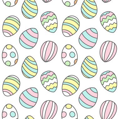 Güzel paskalya arkaplanı. Renkli yumurtaların kusursuz deseni. Düz bir tasvir. Vektör 10 EPS.