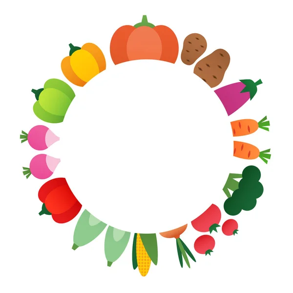 Vegetable Concept Circle Background Vegetables Drawn Flat Style Blank Space — Vetor de Stock