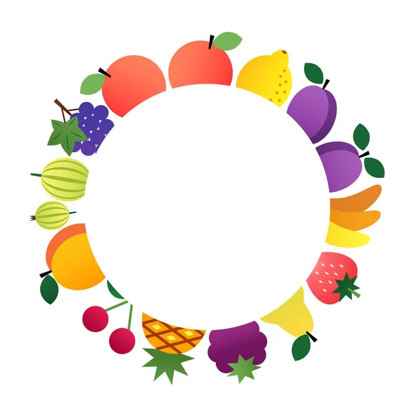 Fruit Concept Circle Background Fruits Berries Drawn Flat Style Blank — Vettoriale Stock