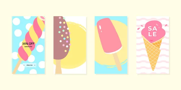 Summer Backgrounds Set Bright Backdrops Decorated Ice Cream Editable Templates — Stock Vector