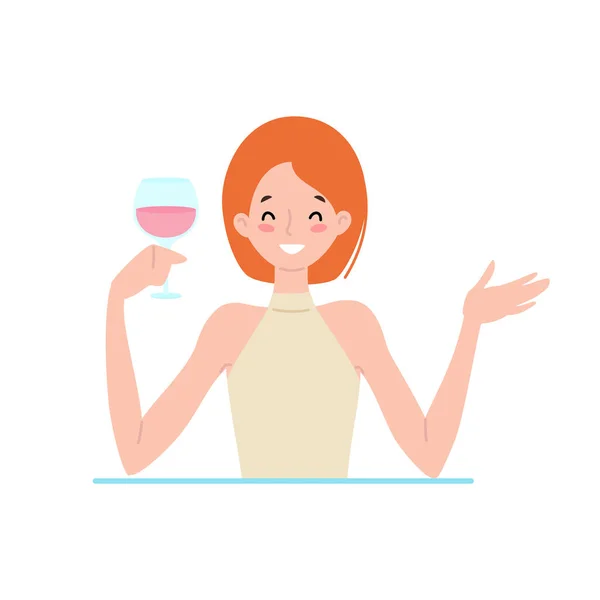 Cute Smiling Girl Drinking Cocktail Portret Red Haired Girl Cocktail — Stock Vector