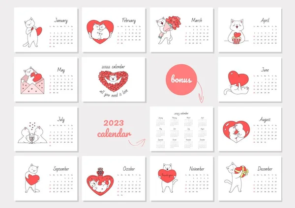 Todo Que Necesitas Amor Calendario 2022 Plantilla Calendario Mensual 2022 — Archivo Imágenes Vectoriales