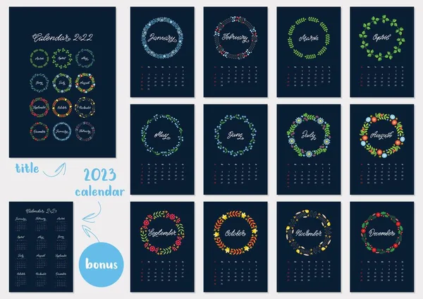 Calendario 2022 Plantilla Calendario Mensual 2022 Decorado Con Nombres Escritos — Archivo Imágenes Vectoriales