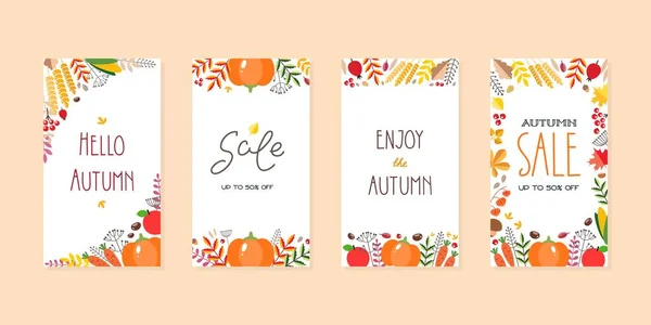 Autumn Sale Backgrounds Set Editable Templates Social Networks Stories Harvest — Stock Vector