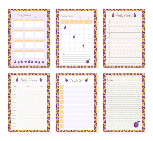 과일로 장식된 플래너 페이지 템플릿 매일의 조직자들 패턴을 바탕으로 있습니다 — 스톡 벡터