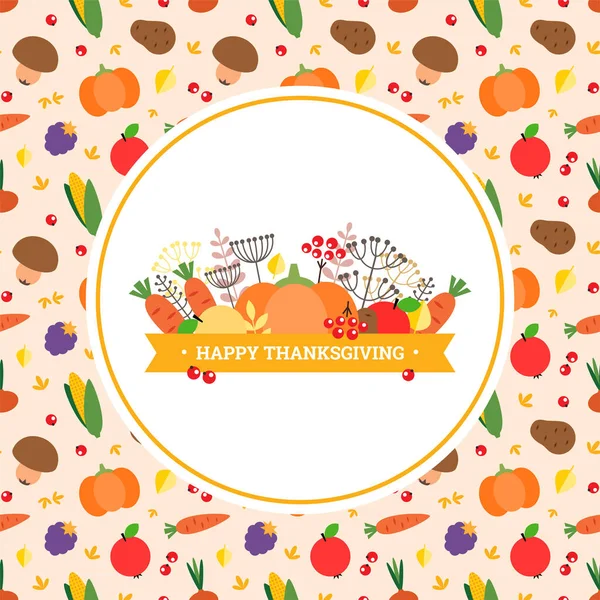 Happy Thanksgiving Autumn Greeting Card Template Fall Floral Illustration Background — Stock Vector