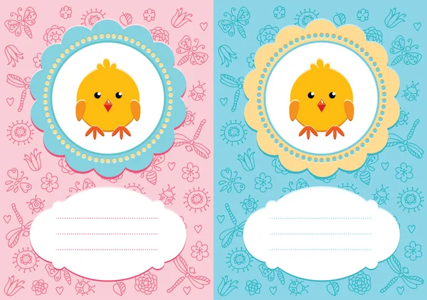 Tarjetas de bebé con bebé pájaro — Vector de stock