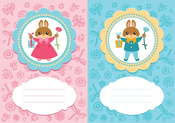 Baby cards with rabbits — Stock Vector