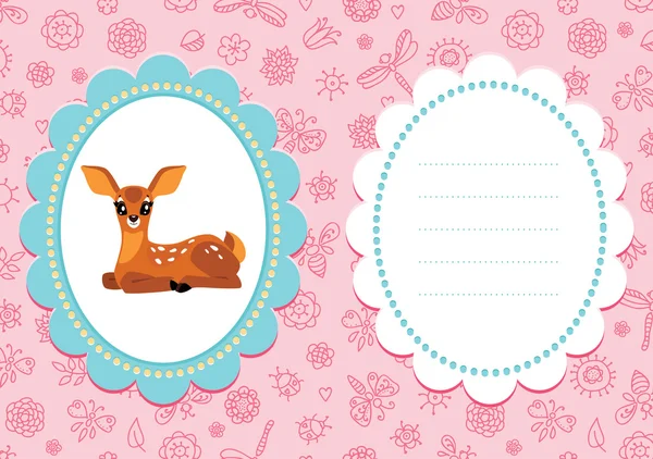 Pink baby card with baby deer — Stock Vector