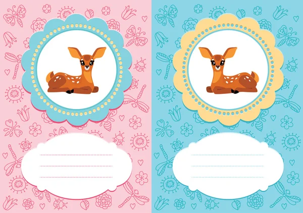 Baby cards with baby deer — Stockvector