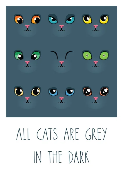 Tous les chats sont gris dans le noir — Image vectorielle