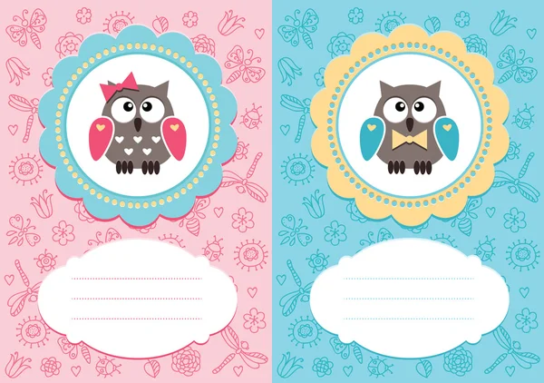 Baby kaarten met owlets — Stockvector