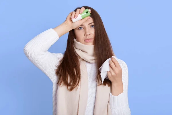 Indoor Shot Bad Looking Woman Catching Cold Feeling Unwell Being — Foto de Stock