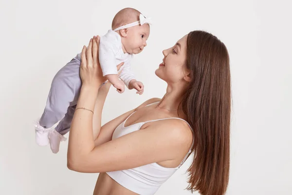 Cute Baby Arms Mother Isolated White Background Woman Holding Child — Stock Photo, Image