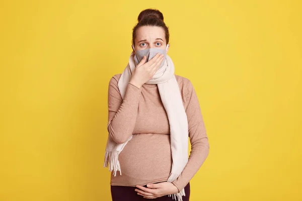 Embarazo Infección Mujer Embarazada Con Mascarilla Médica Contra Gripe Los — Foto de Stock