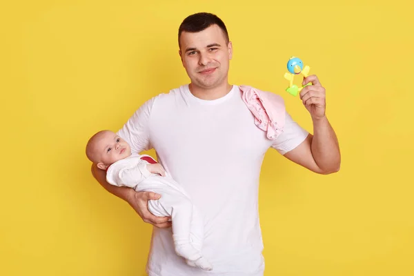 Happy Father Little Baby Daughter Home Playing Together Young Dad — Stock Photo, Image