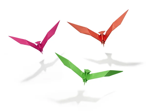 Group of three flying birds in Origami — Zdjęcie stockowe