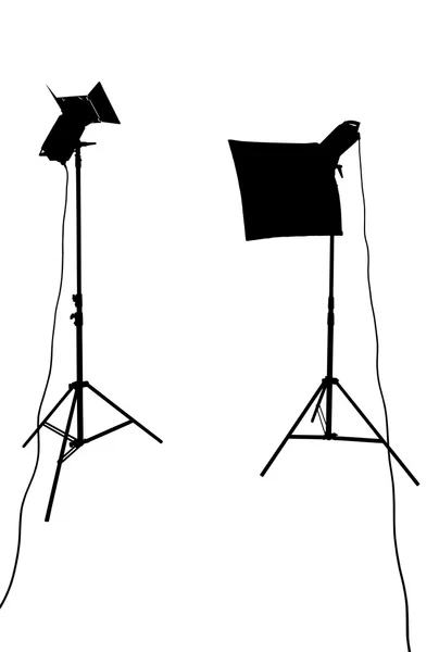 Silhueta de equipamento de iluminação de estúdio — Fotografia de Stock