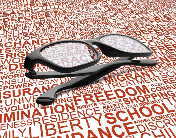 Eyeglasses with background concept wordcloud of human rights — Stock Photo, Image