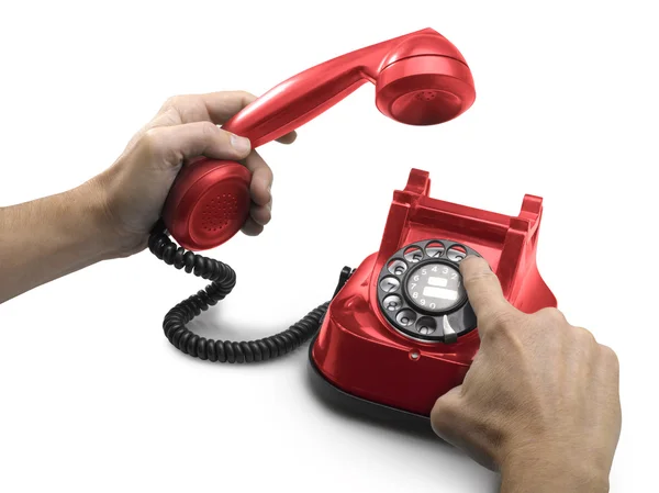 Old Red telephone dial with hands.(clipping path) — Stock Photo, Image