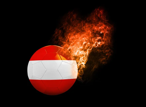 Flaming Football Ball sobre bandera de fondo negro Austria —  Fotos de Stock