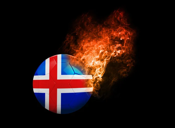 Flaming Football Ball on black background flag Iceland — Stock Photo, Image