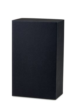 Kırpma yolu beyaz üzerine izole edilmiş küçük siyah bir kutunun stüdyo görüntüsü