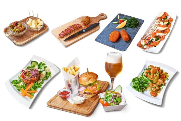 Pub Food Some Plates Culinary Food Packshot White Background — Stock fotografie