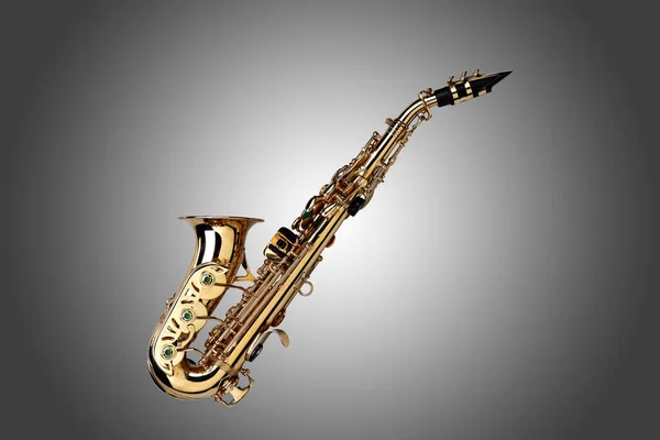 Golden Colored Saxophone Grey Gradient Background — Stock Photo, Image