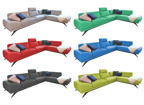 Different Color Corner Cotton Couch Isolated Path — 스톡 사진