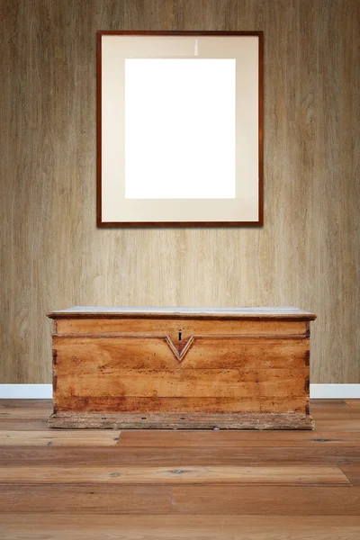 Staromodna Drewniana Skrzynia Ścianę Ramę Drewna Teksturowanego — Zdjęcie stockowe