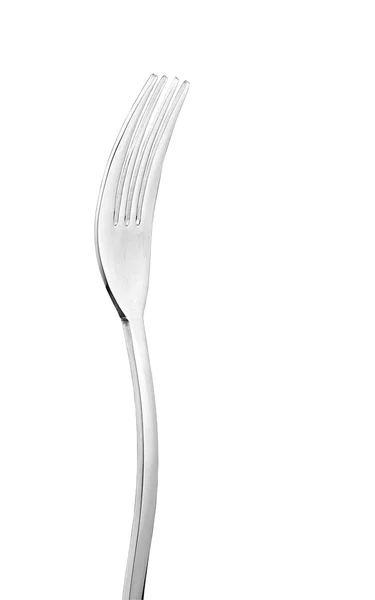 Rostfritt stål gaffel på vit bakgrund med kopia utrymme. — Stockfoto