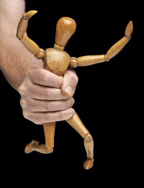 Dev el ahşap kukla ifade eder.