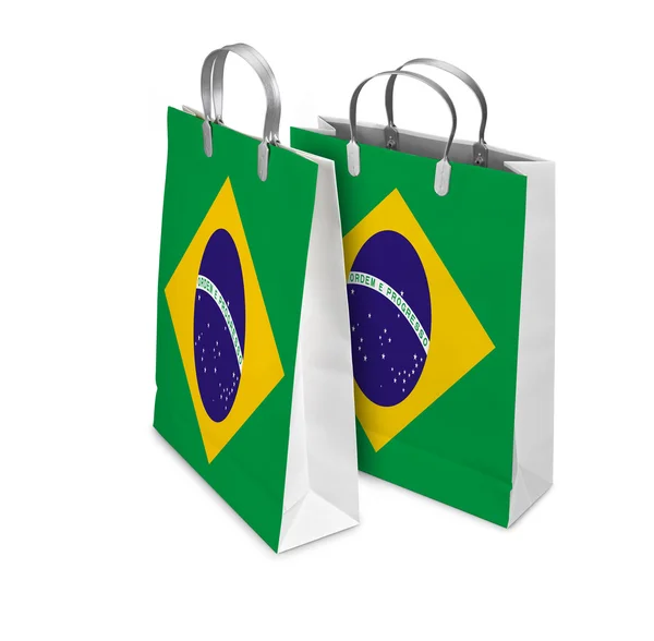 Две сумки открылись и закрылись флагом Бразилии. Автобус — стоковое фото