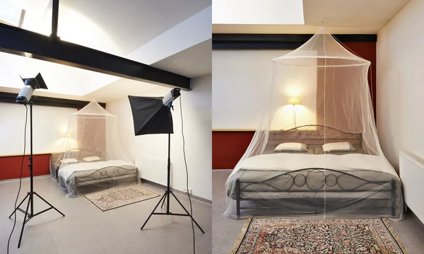 Photo studio with lighting equipment — Stock Photo, Image