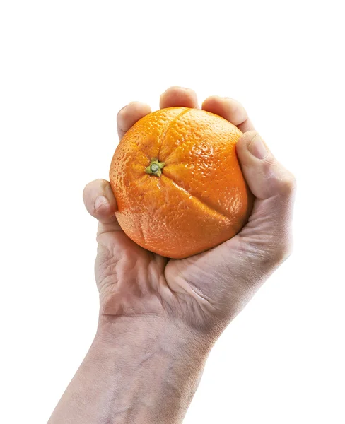 Laranja fresca segurar pela mão masculina — Fotografia de Stock