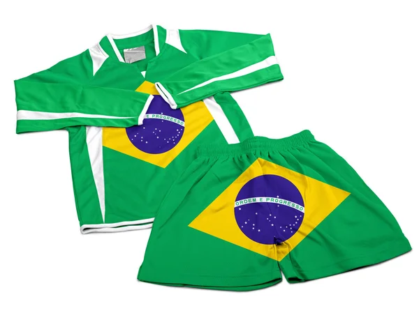 Flag from Brazil on nylon soccer sportswear clothes — Stock Photo, Image