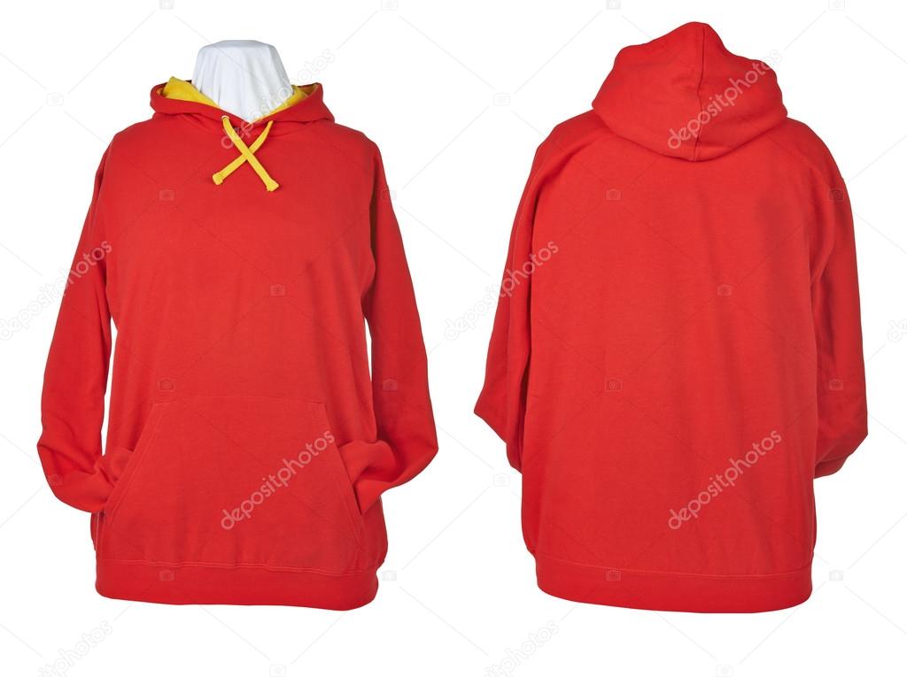 Two side of wrinkled blank Red shirts, long sleeve shirt, golf shirt, V-neck and hoodie. Clipping path included. Ready for your design or logo.