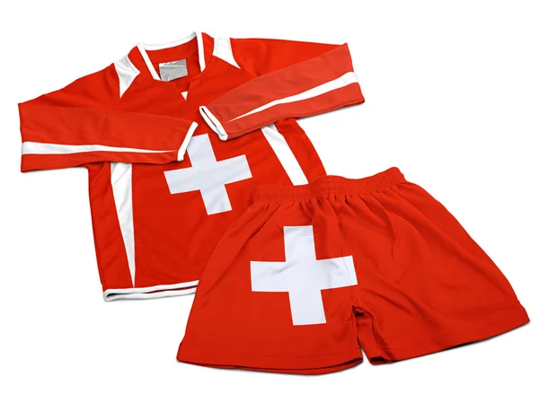 Flaga ze Szwajcarii na nylonowych piłka nożna sportowe ubrania — Zdjęcie stockowe