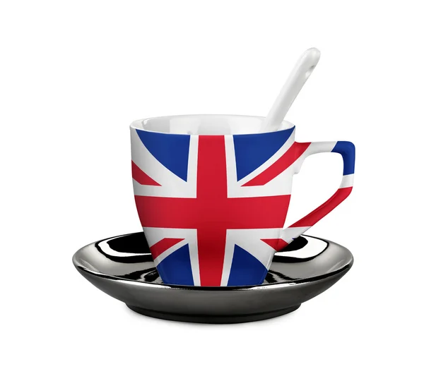 Perfekt Uk flaggade kaffe eller te kopp med sked — Stockfoto