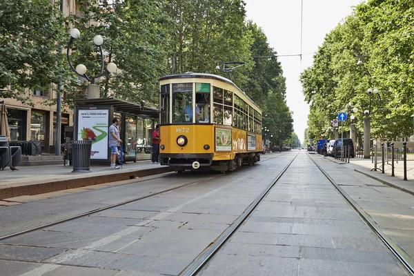 Old vintage orange tram — стокове фото