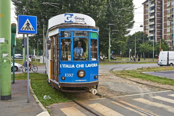 Milan blue Cable Car — Stock Photo, Image