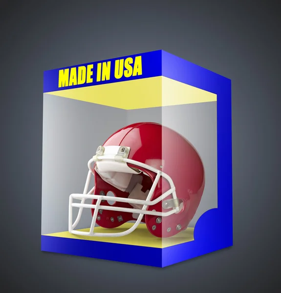 Casco de fútbol americano rojo en caja transparente — Foto de Stock