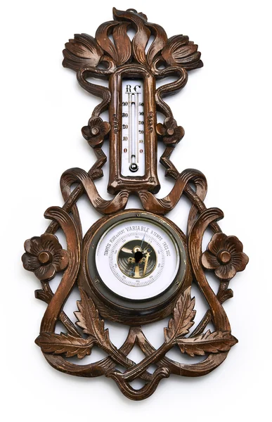 Дерев'яний барометр і термометр - відсічний контур — стокове фото