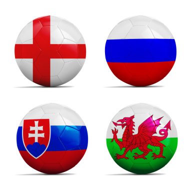 Futbol topları ile B grubu takım bayrakları, Futbol Euro 2016. 