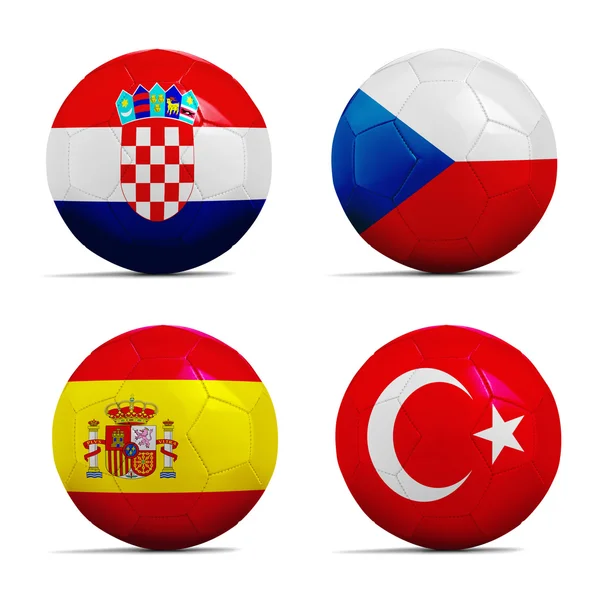 Balles de football avec drapeaux d'équipe du groupe D, Football Euro 2016 . — Photo