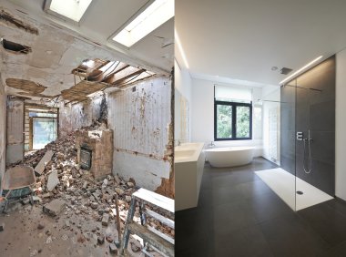 Renovation of a bathroom Before and after clipart
