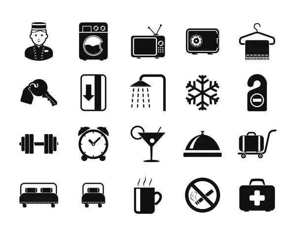 Conjunto de iconos del hotel. Blanco y negro — Vector de stock